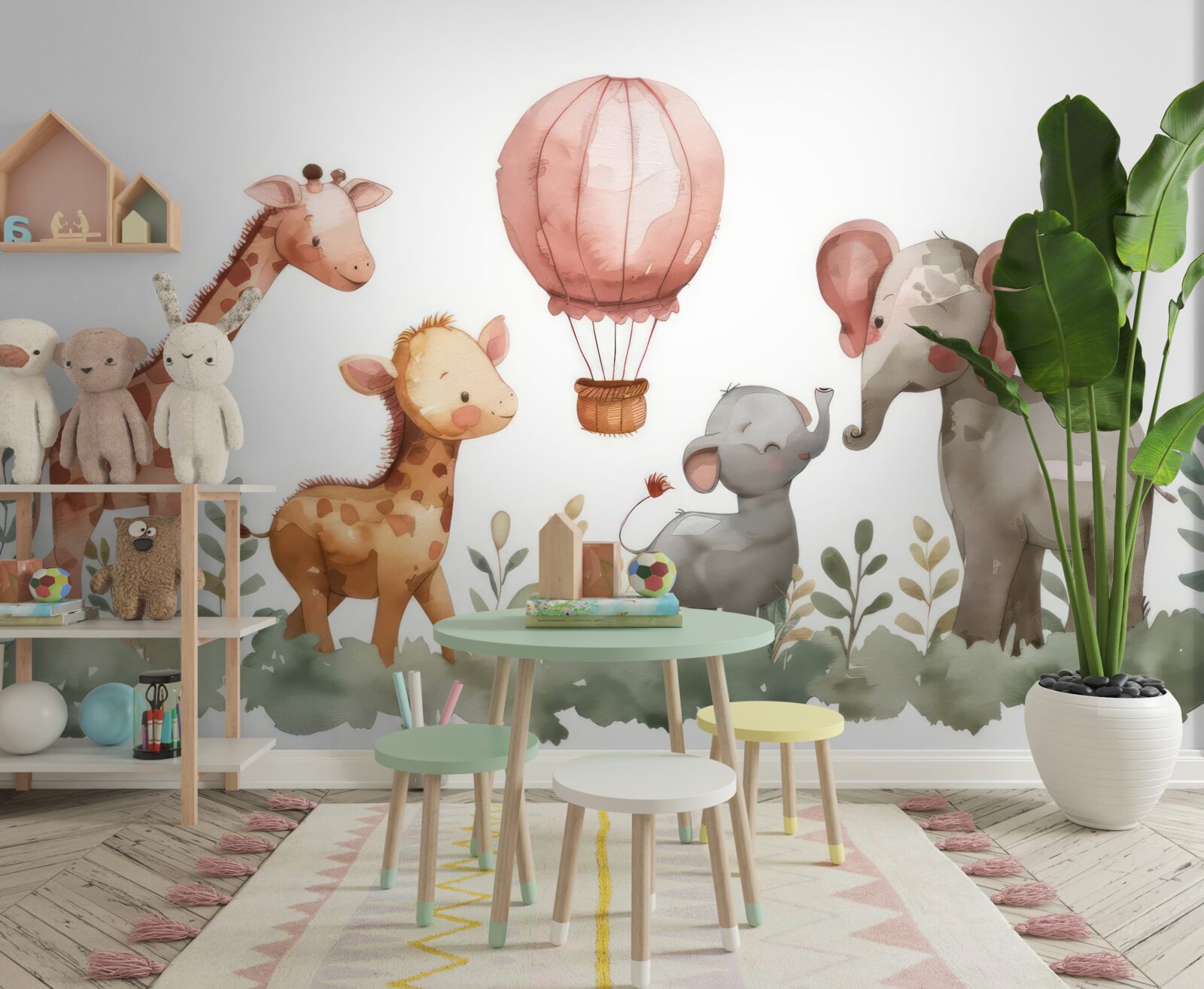 Фотошпалери слоненята та жирафи