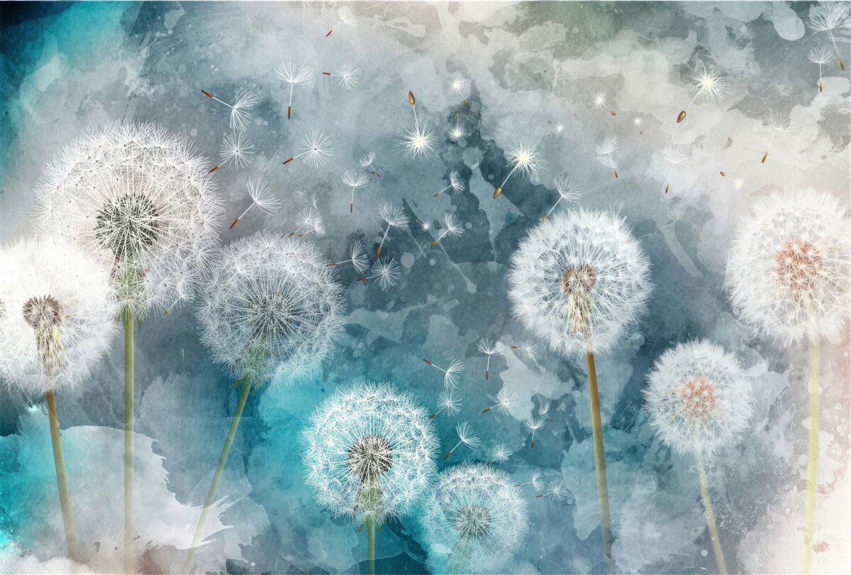 Фотошпалери Жовті квіти на синьому тлі