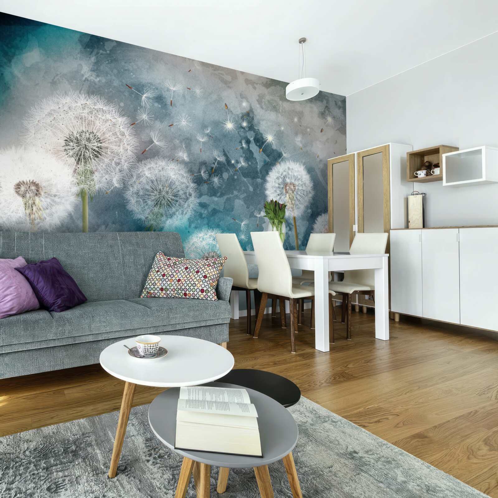 Фотошпалери Жовті квіти на синьому тлі