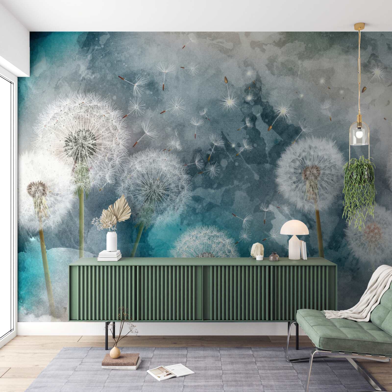 Фотошпалери Жовті квіти на синьому тлі