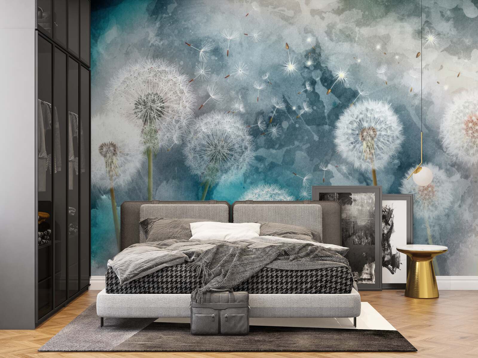 Фотошпалери Жовті квіти на синьому тлі