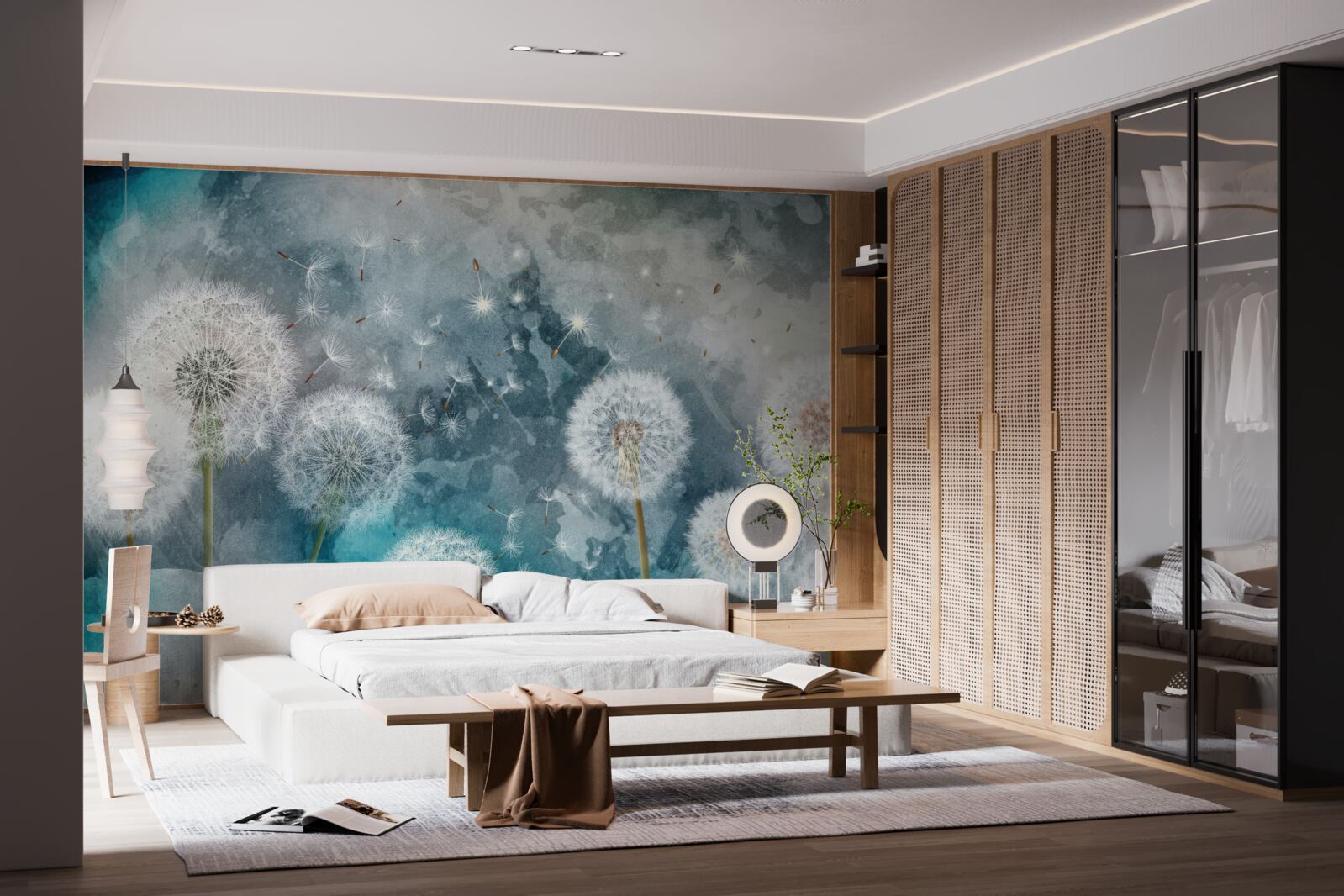 Фотошпалери Жовті квіти на синьому тлі