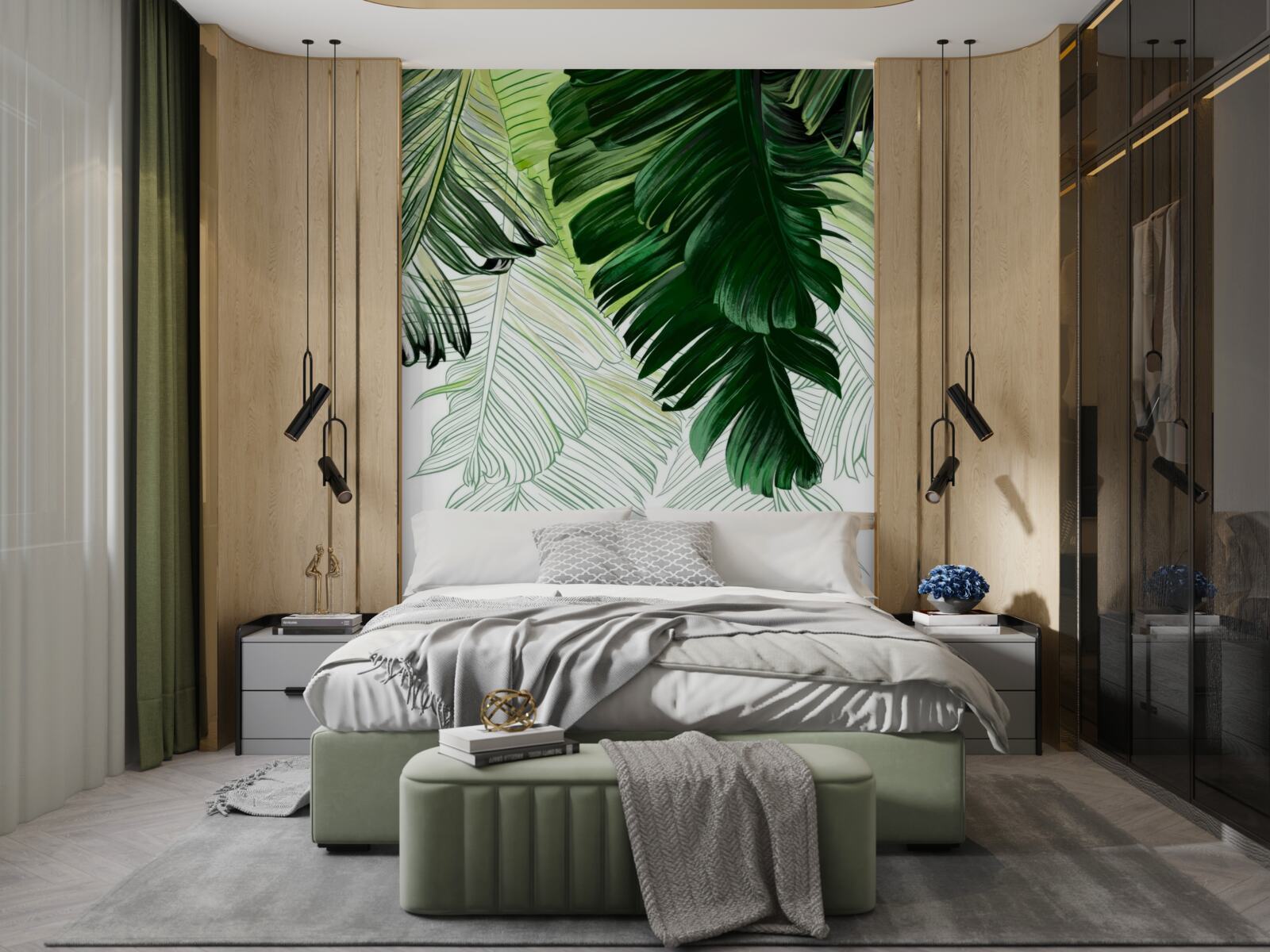 Фотошпалери зелені відтінки великого листя папороті