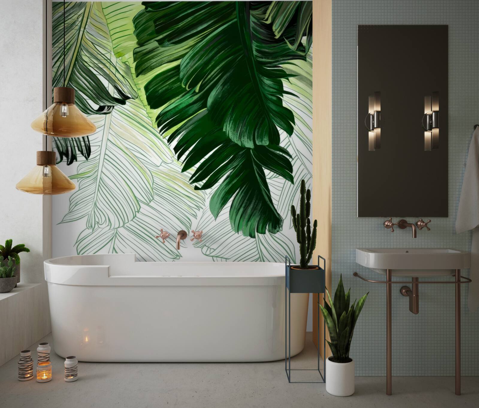 Фотошпалери зелені відтінки великого листя папороті