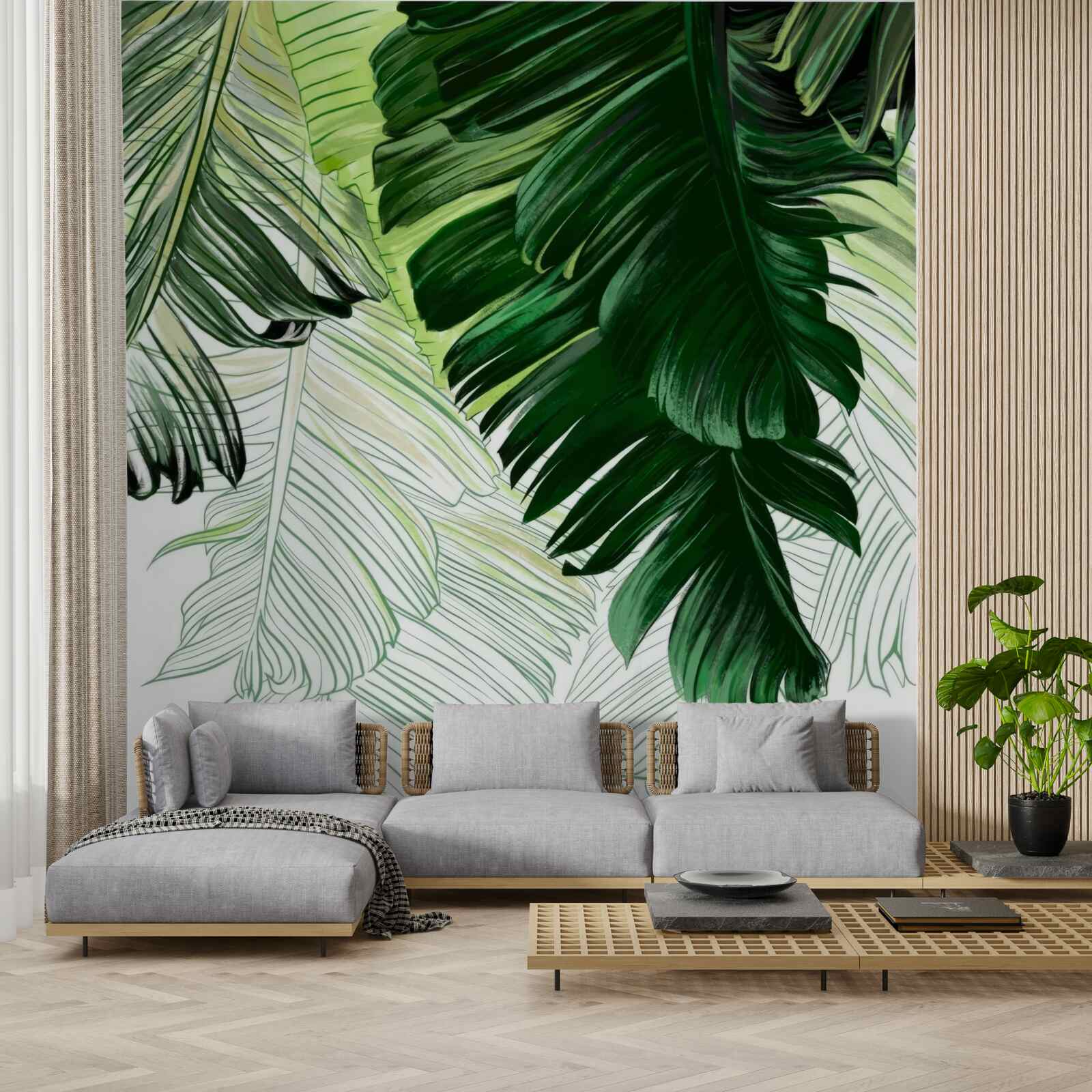 Фотошпалери зелені відтінки великого листя папороті