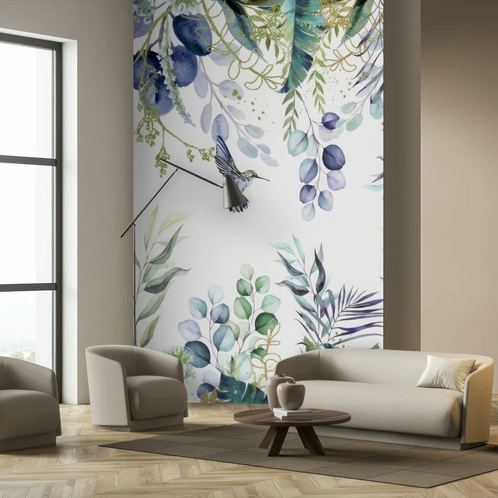 Фотошпалери рослини оточені колібрі