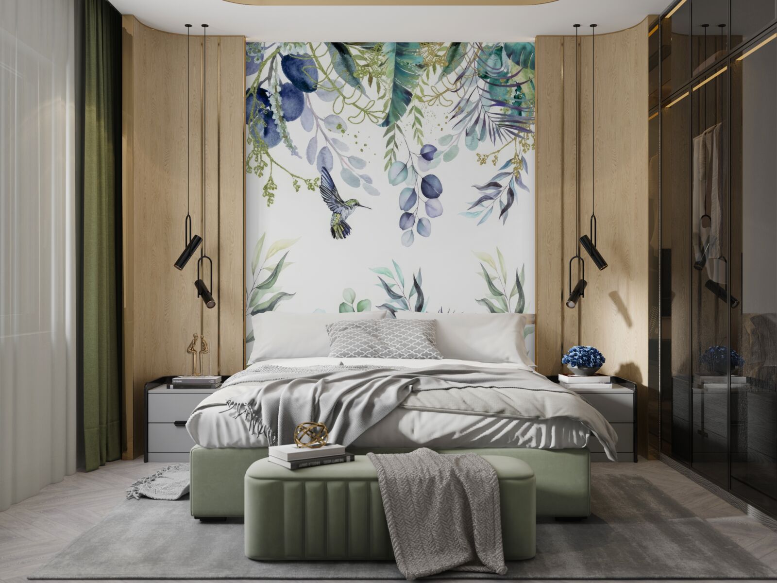 Фотошпалери рослини оточені колібрі