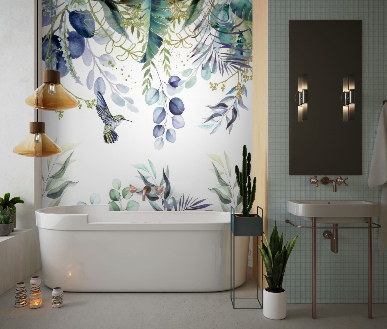 Фотошпалери рослини оточені колібрі