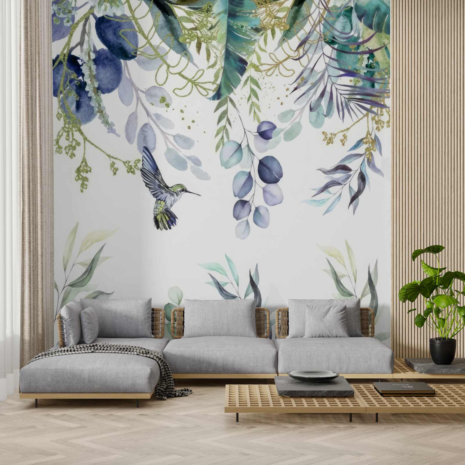 Фотошпалери рослини оточені колібрі