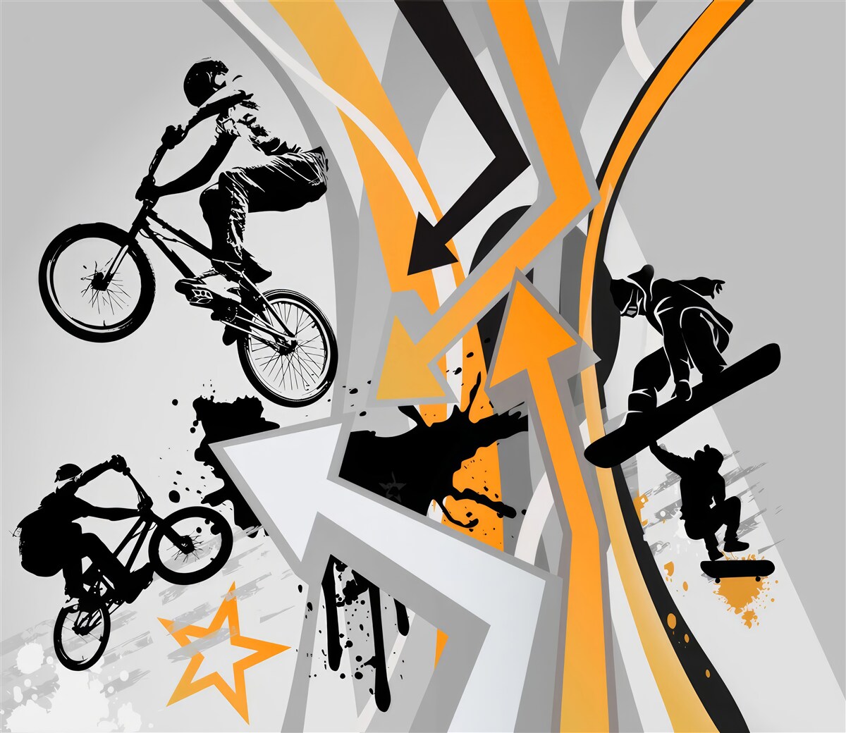 Фотошпалери молодь їздить на велосипедах та скейтбордах