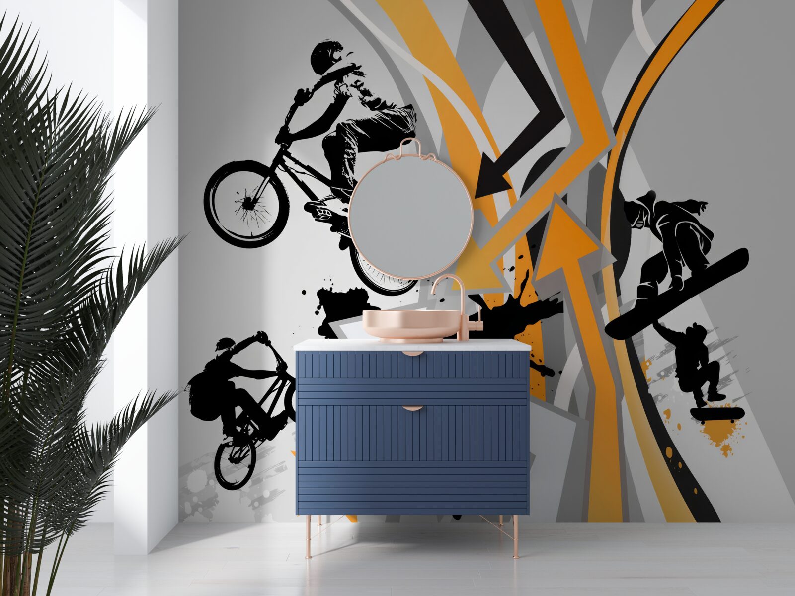 Фотошпалери молодь їздить на велосипедах та скейтбордах