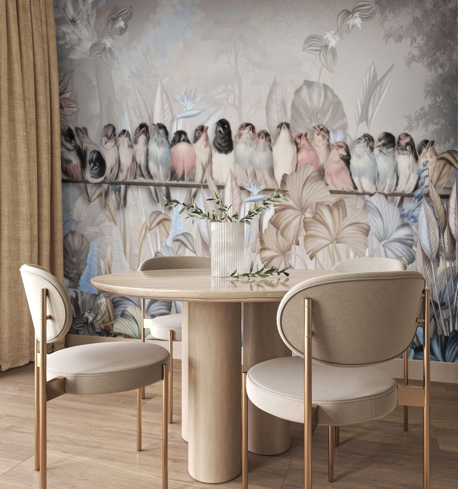 Фотошпалери багато птахів сидять на палиці