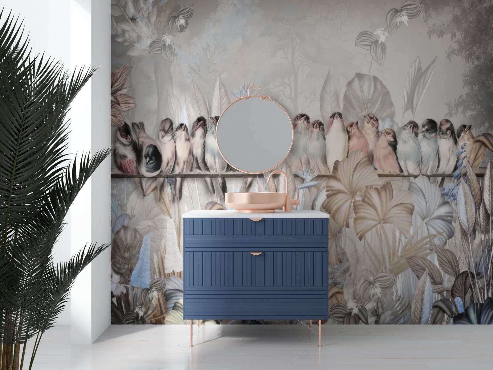 Фотошпалери багато птахів сидять на палиці