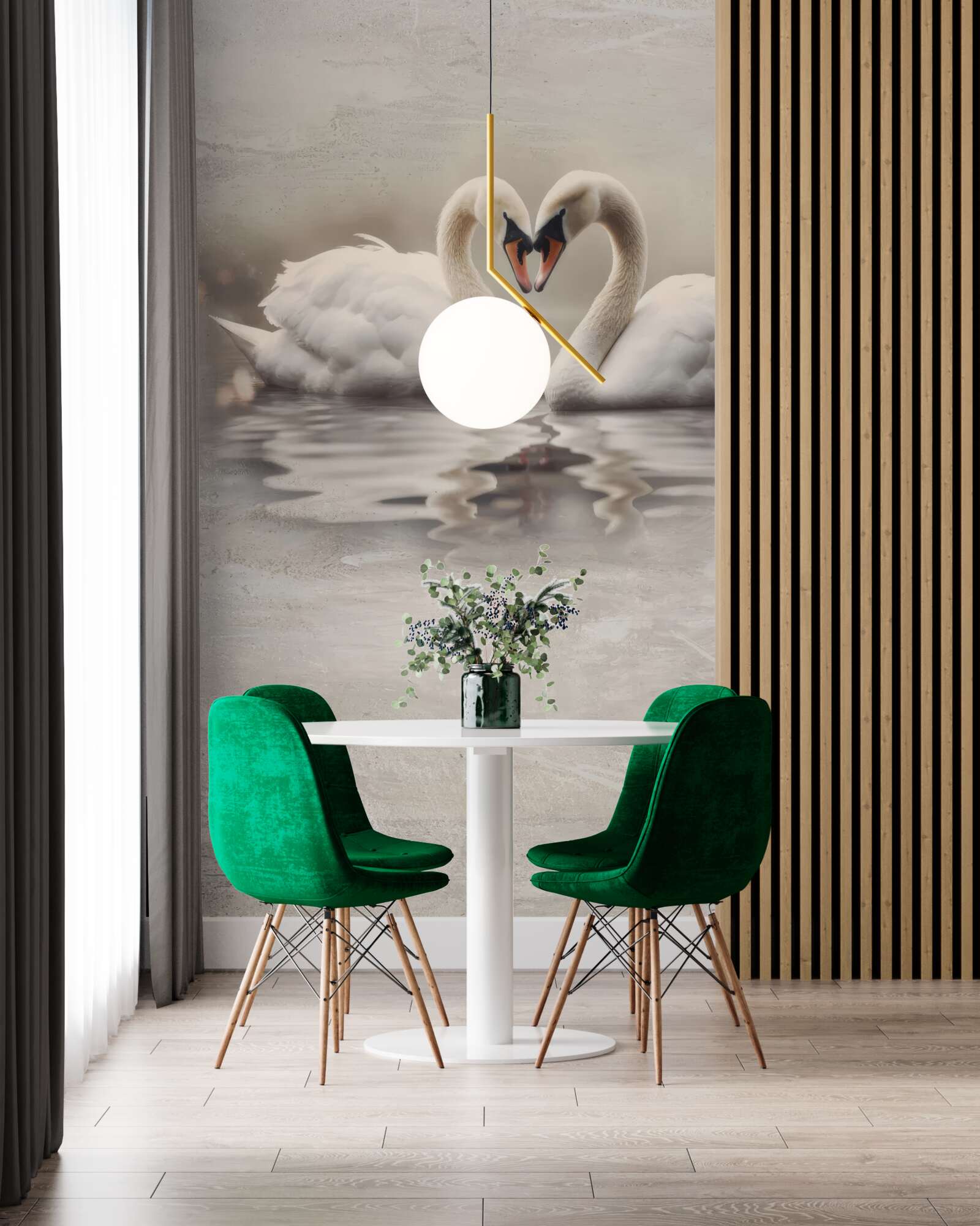 Фотошпалери пара білосніжних лебедів