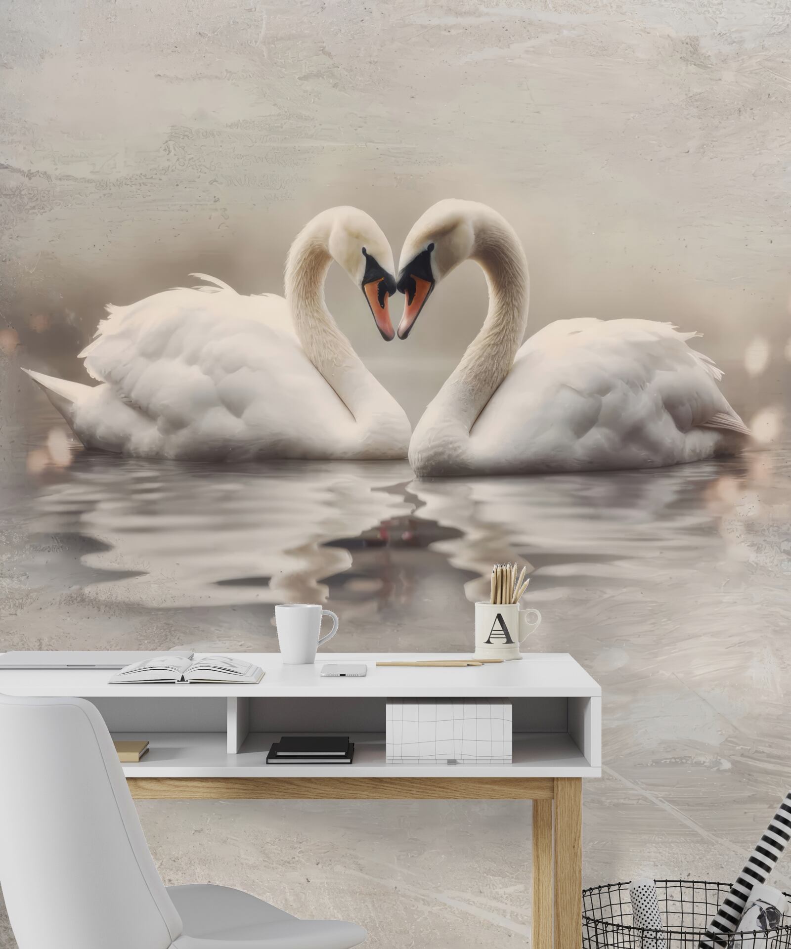 Фотошпалери пара білосніжних лебедів