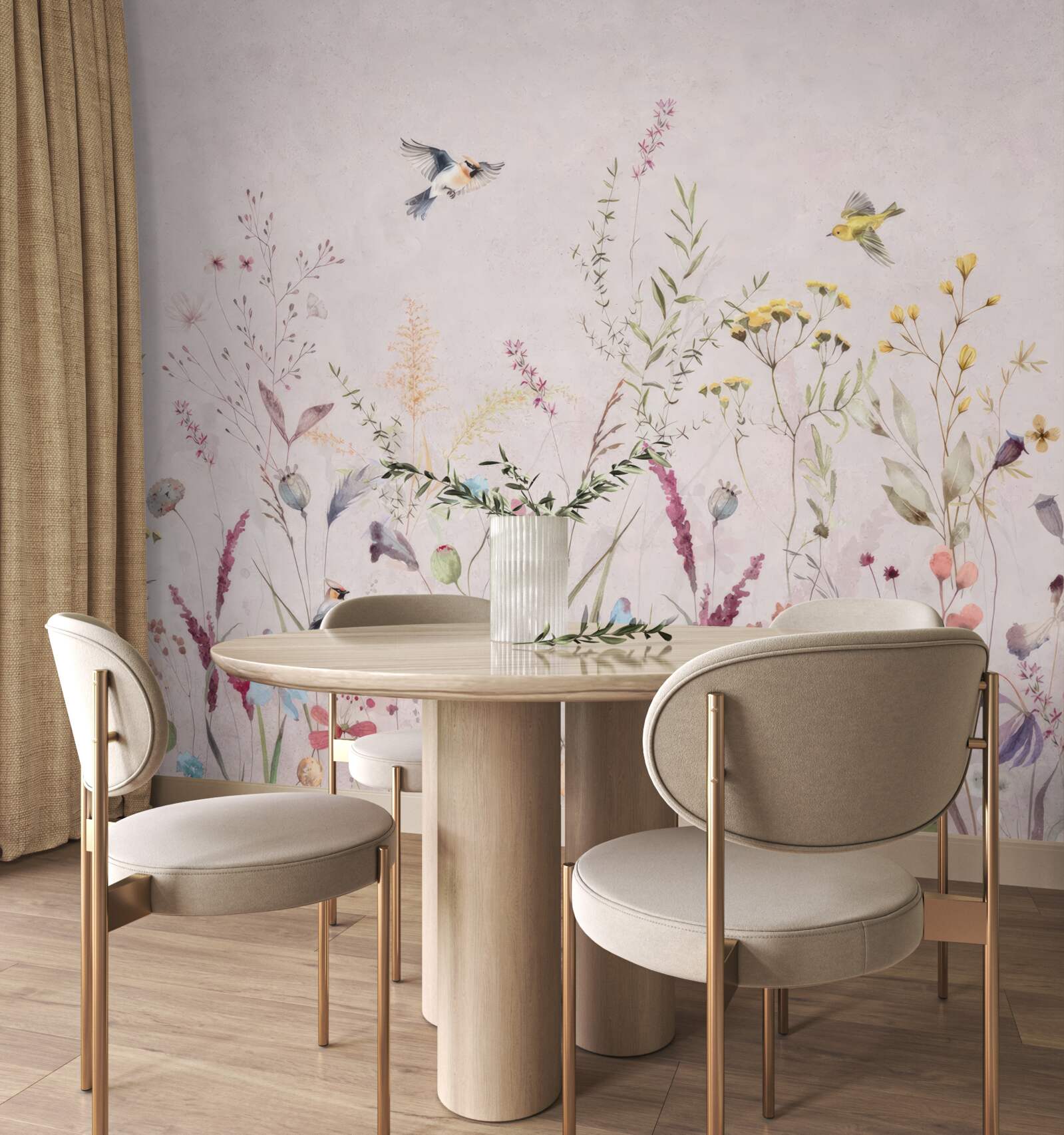 Фотошпалери квіти та птахи