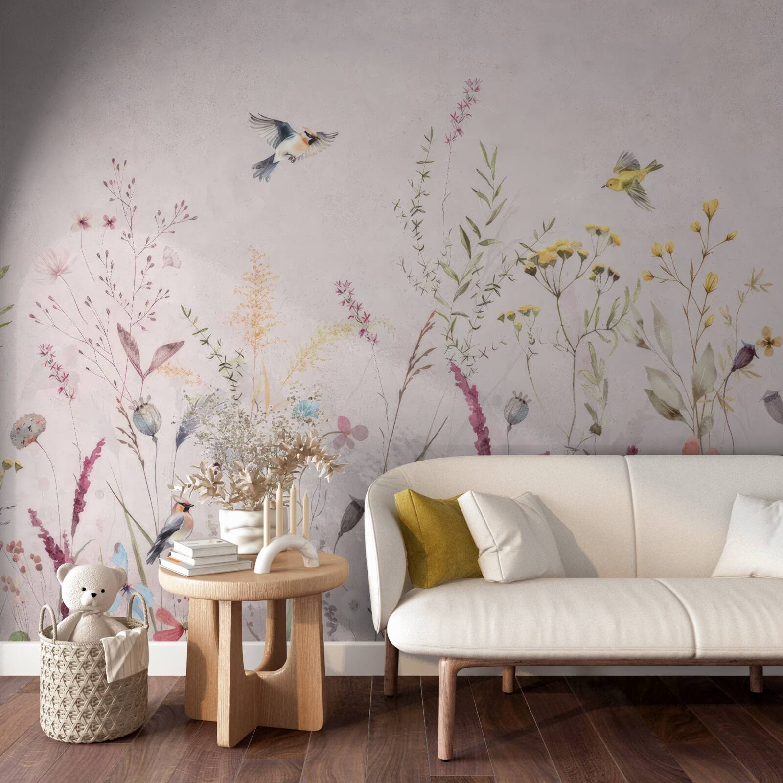 Фотошпалери квіти та птахи