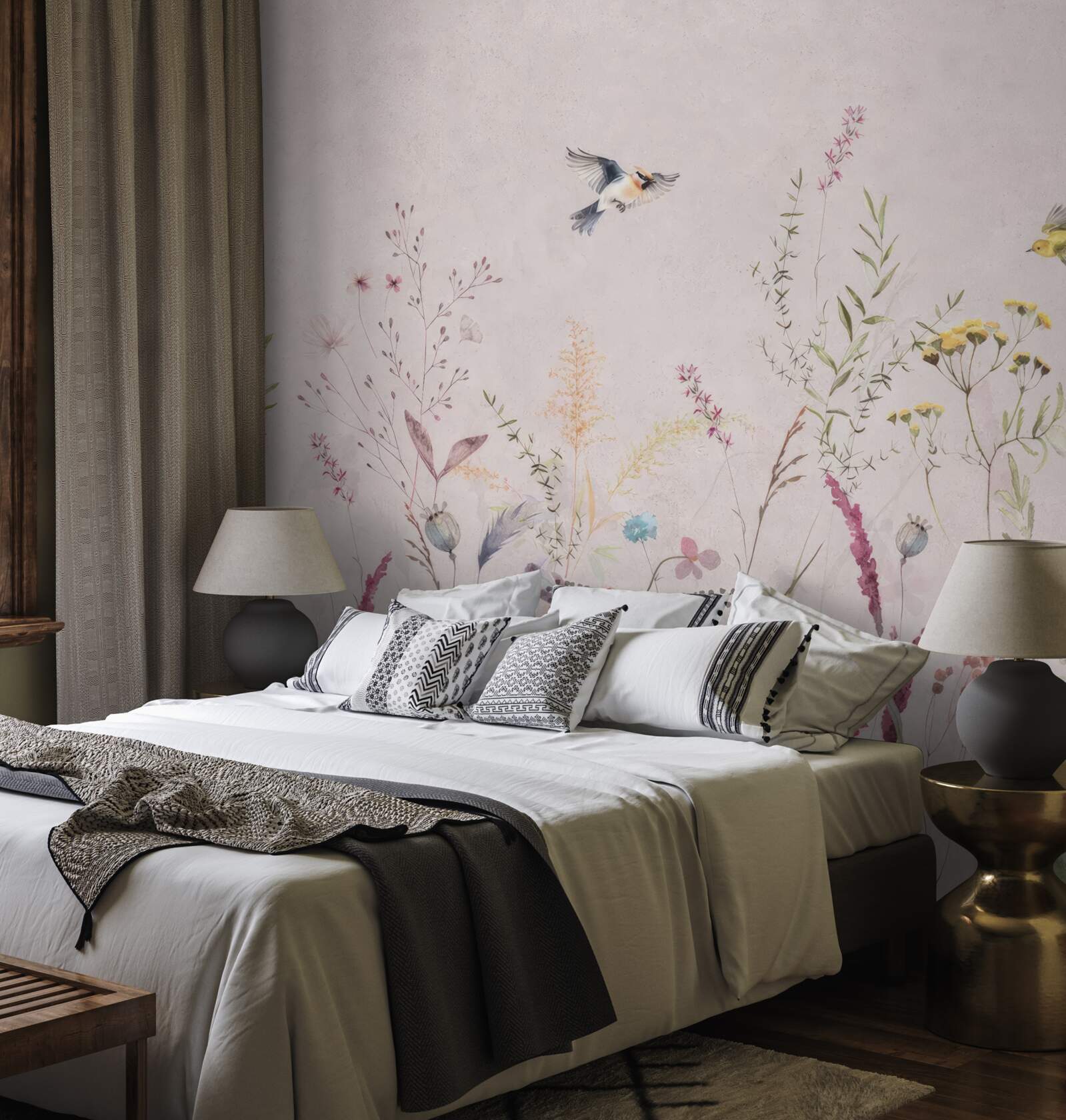 Фотошпалери квіти та птахи