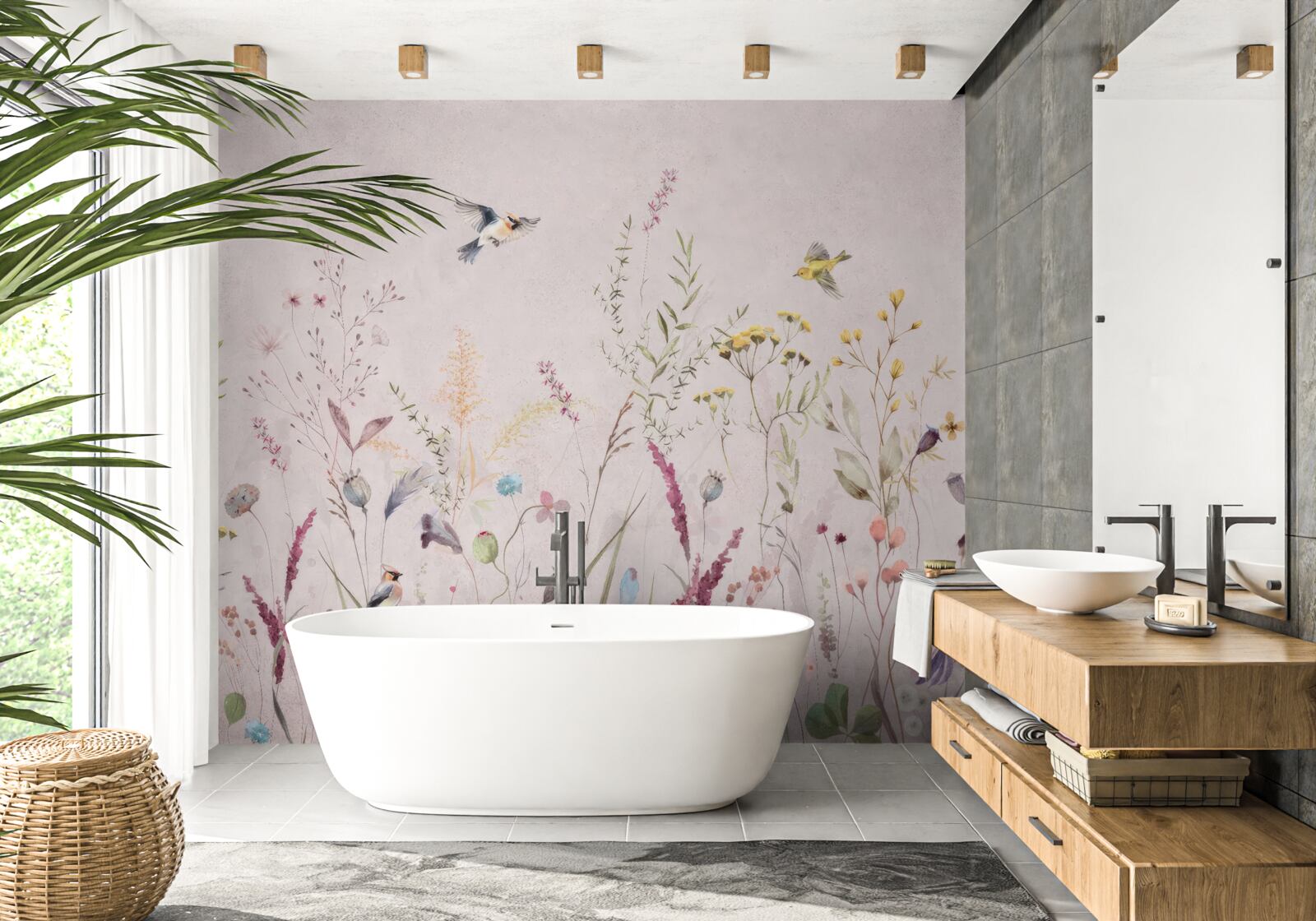 Фотошпалери квіти та птахи