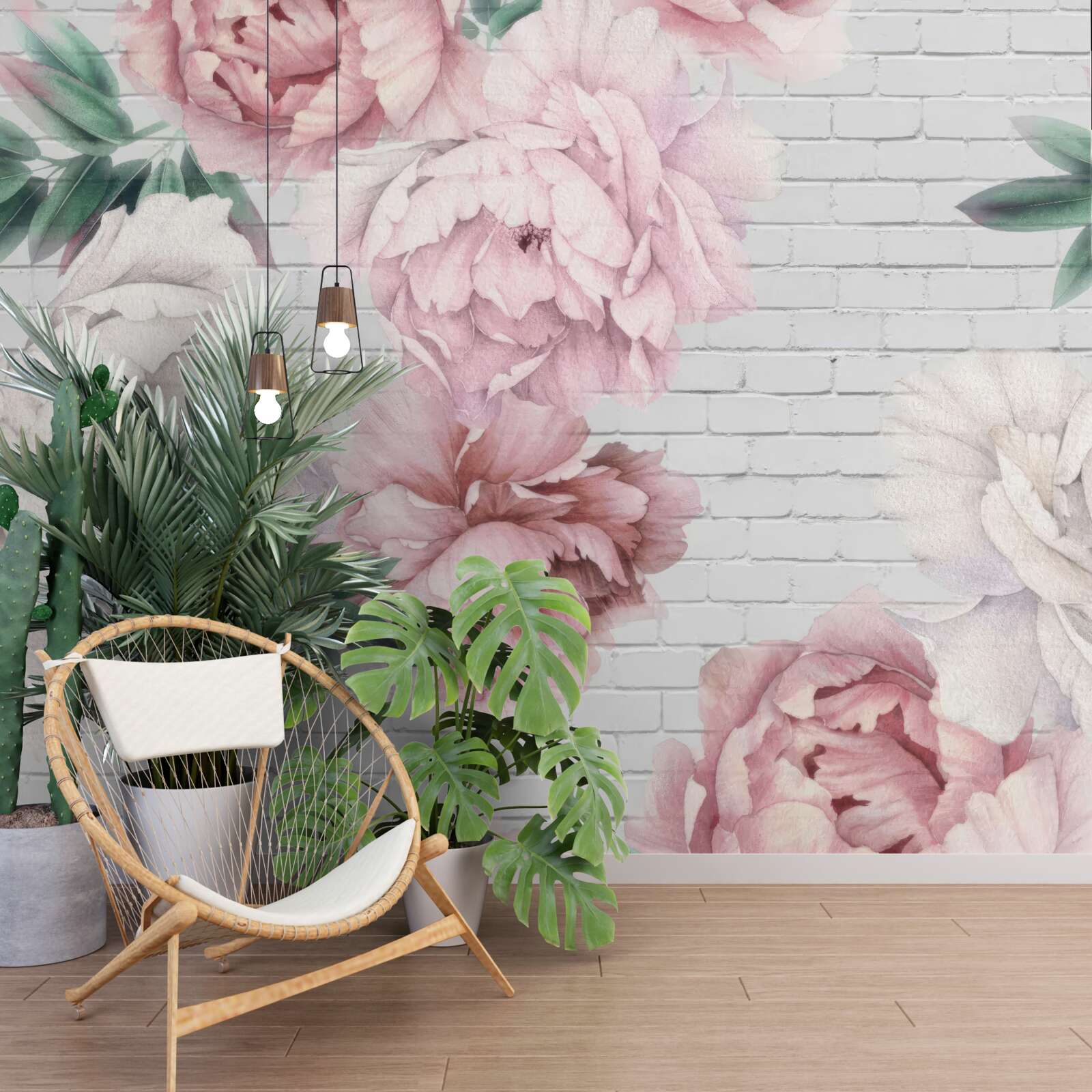 Фотошпалери півонії з рожевими та білими квітами