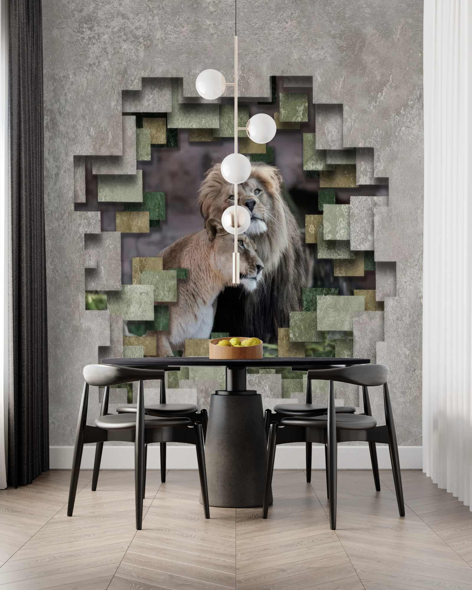 Фотошпалери лев і левиця об'єдналися