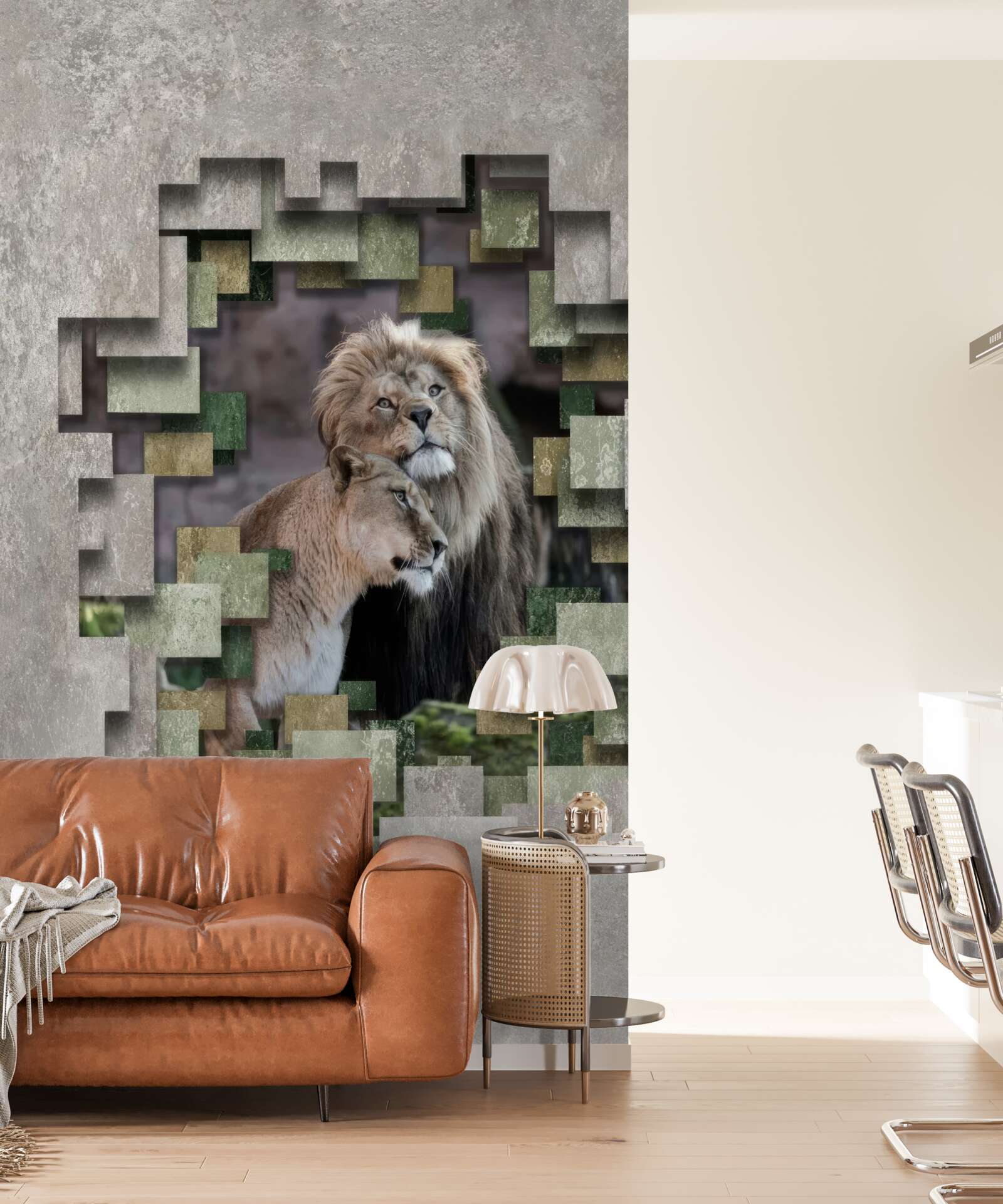 Фотошпалери лев і левиця об'єдналися