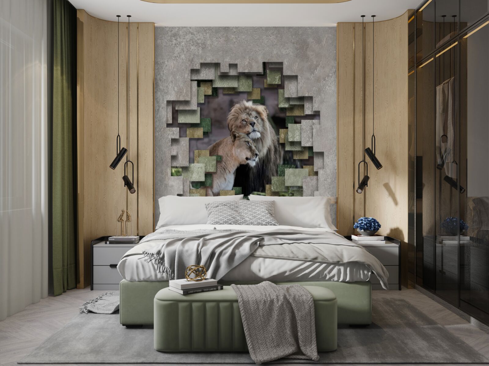 Фотошпалери лев і левиця об'єдналися