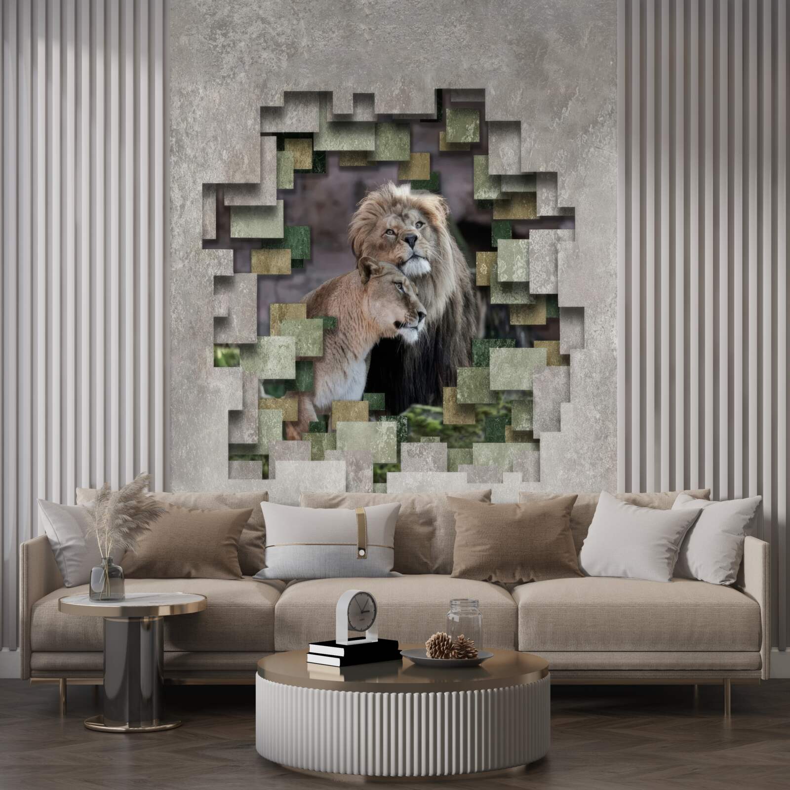 Фотошпалери лев і левиця об'єдналися