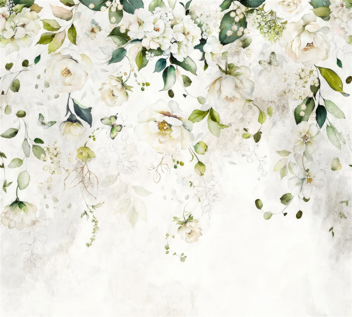 Фотошпалери звисають гілки, прикрашені білими квітами