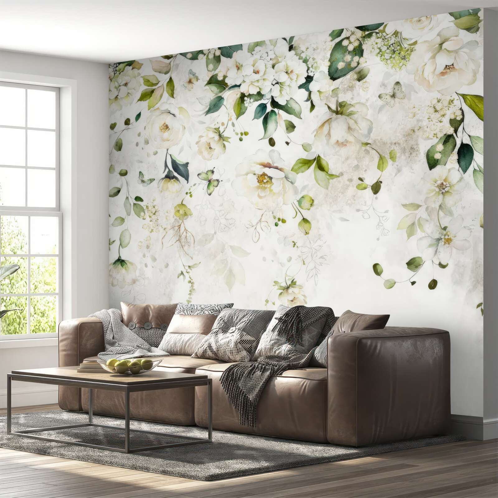 Фотошпалери звисають гілки, прикрашені білими квітами