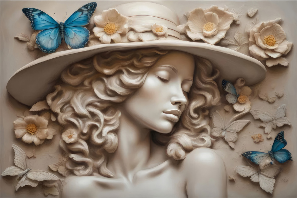 Фотошпалери дівчина в капелюсі з закритими очима