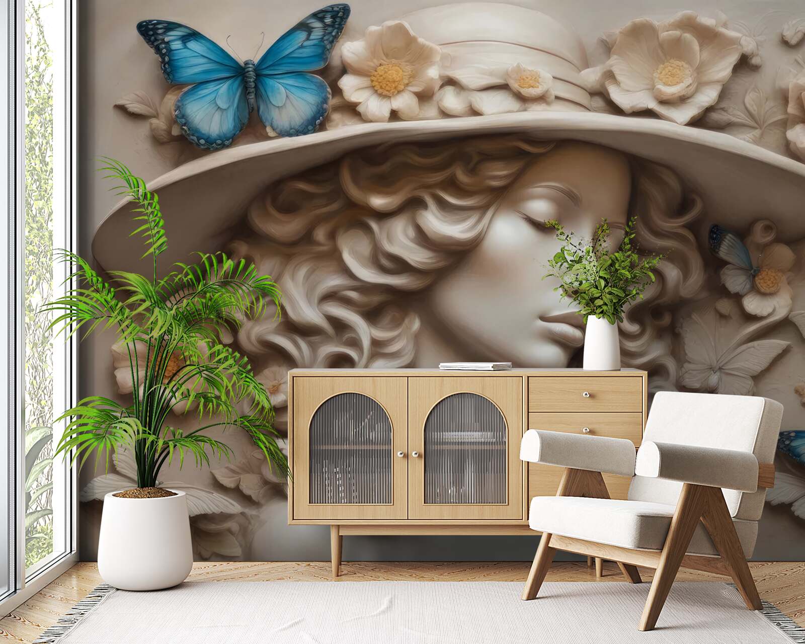 Фотошпалери дівчина в капелюсі з закритими очима