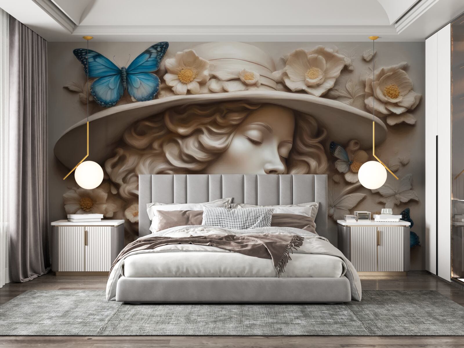 Фотошпалери дівчина в капелюсі з закритими очима