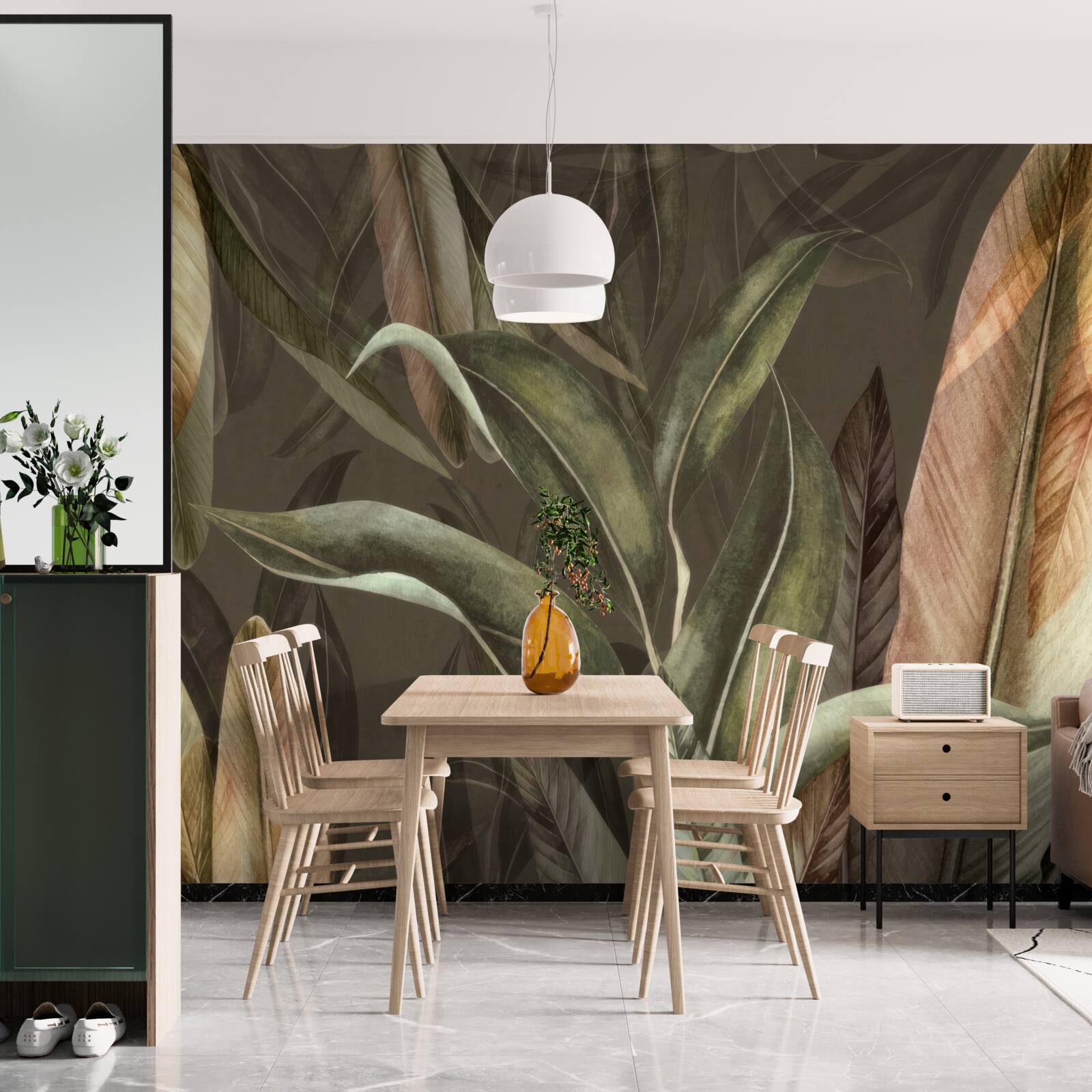 Фотошпалери листя у відтінках коричневого та зеленого