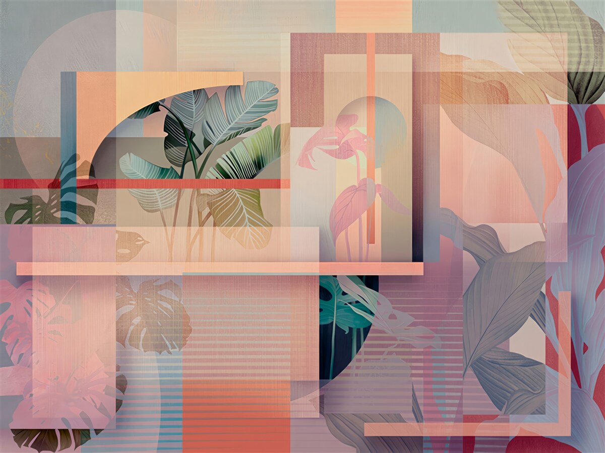 Фотошпалери фон з елементами рослинності та геометричними фігурами