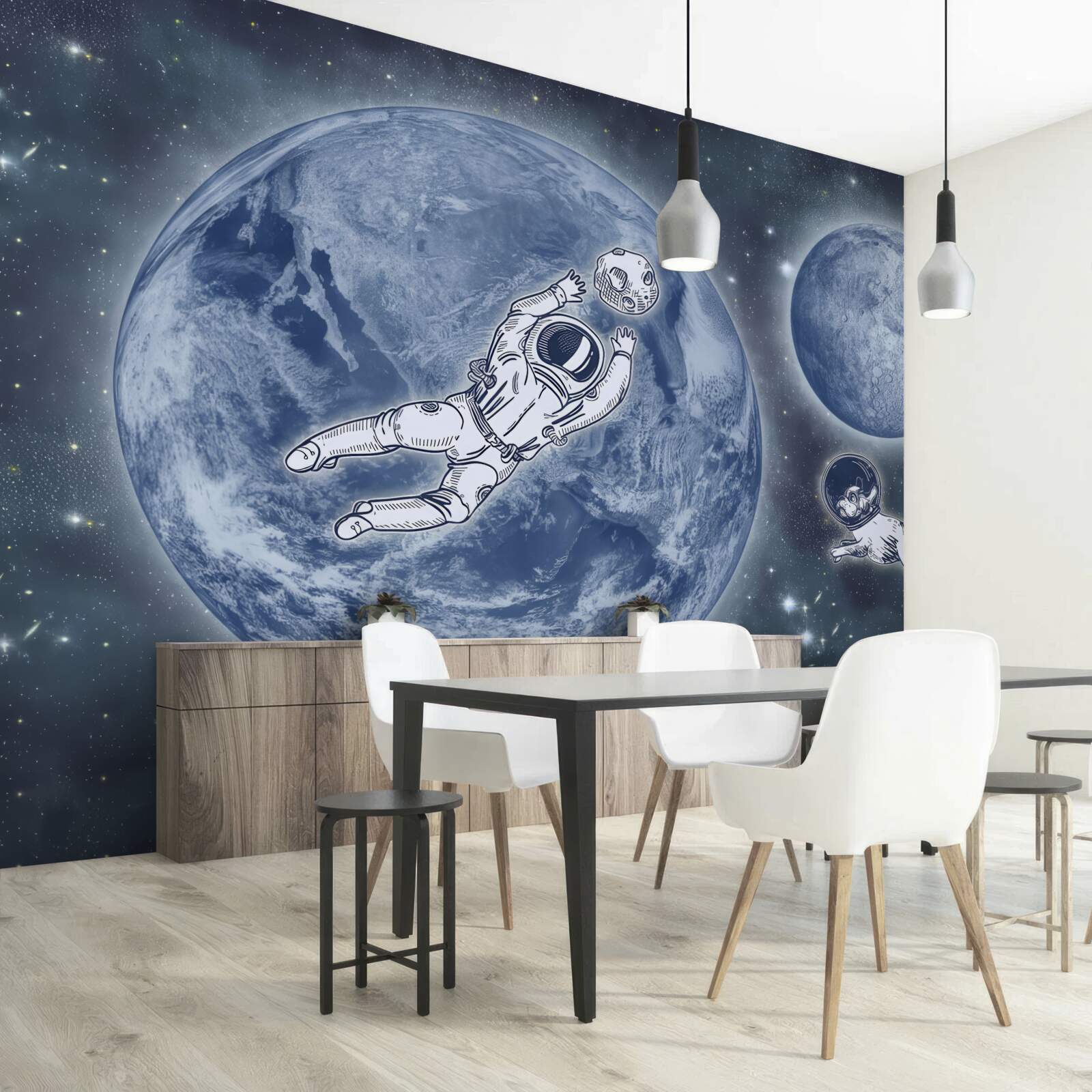 Фотошпалери астронавт і собака летять у космос