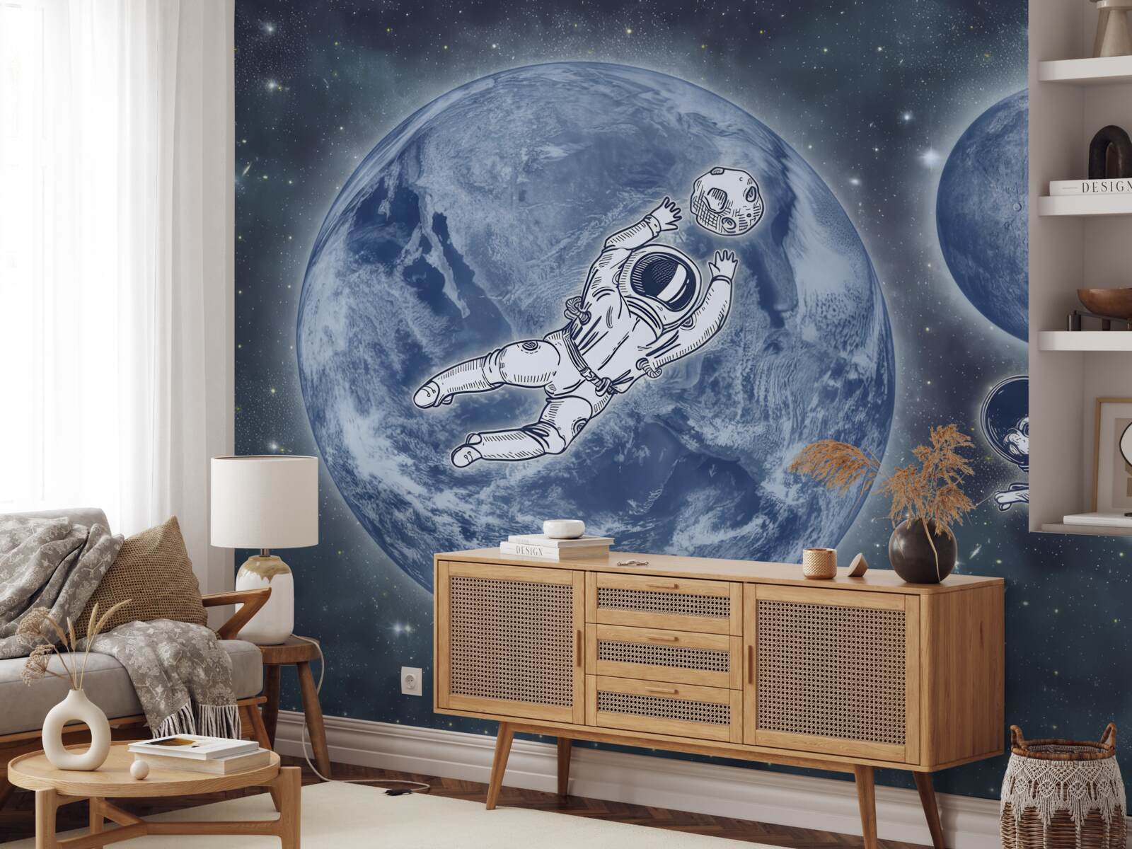 Фотошпалери астронавт і собака летять у космос