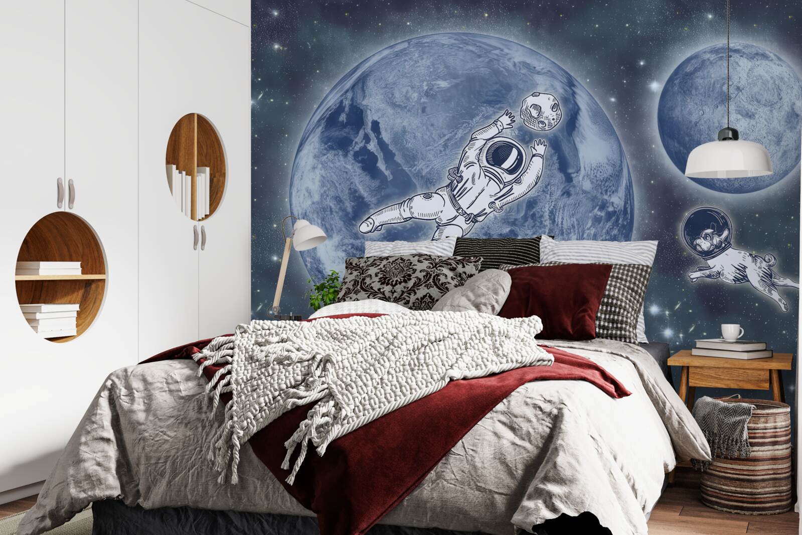 Фотошпалери астронавт і собака летять у космос