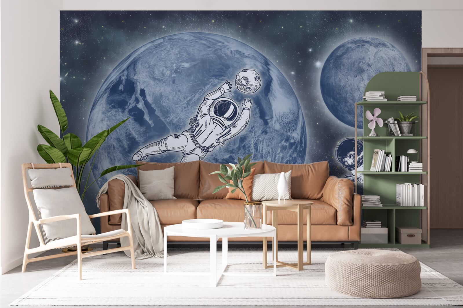 Фотошпалери астронавт і собака летять у космос