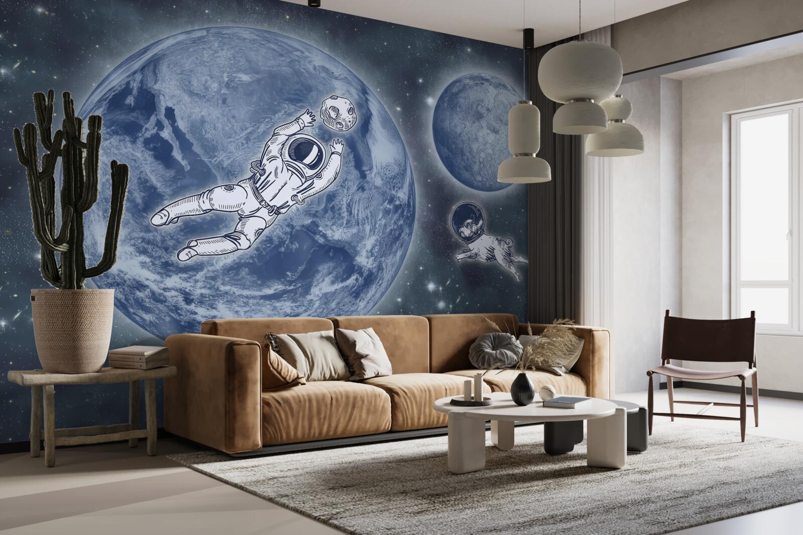 Фотошпалери астронавт і собака летять у космос