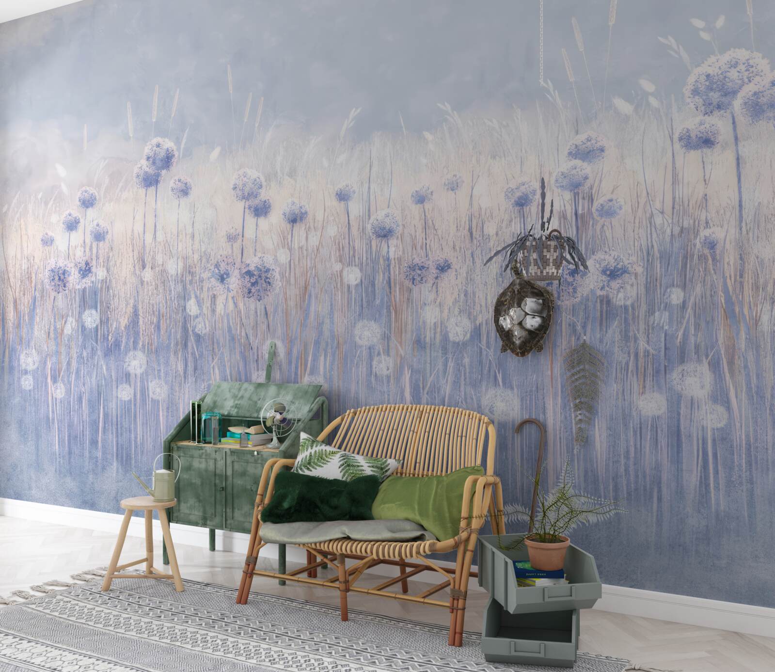 Фотошпалери рослини бузкового кольору на світлому фоні