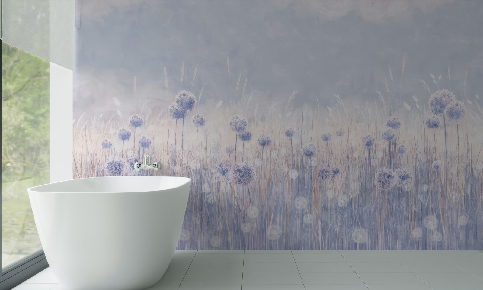 Фотошпалери рослини бузкового кольору на світлому фоні