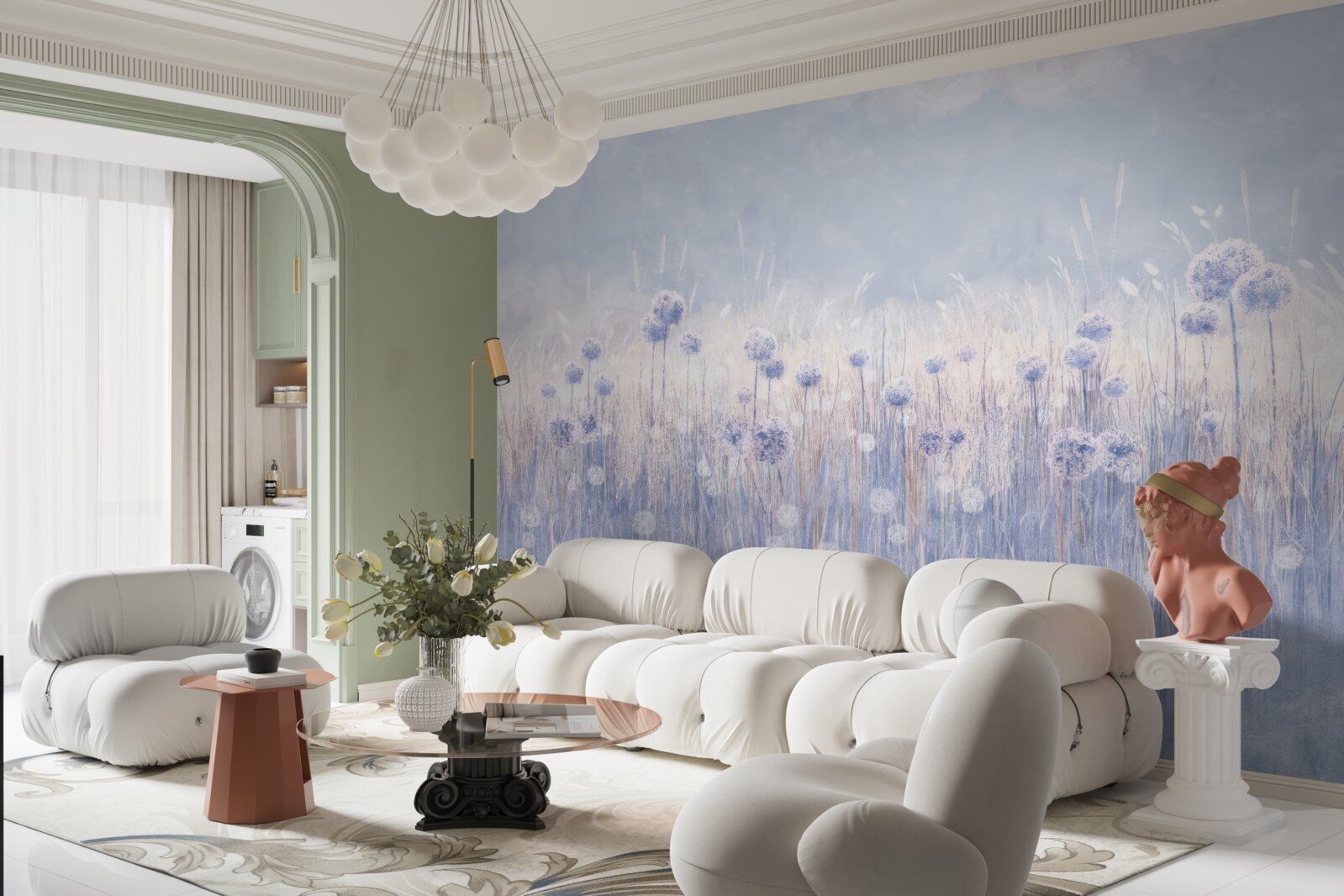 Фотошпалери рослини бузкового кольору на світлому фоні