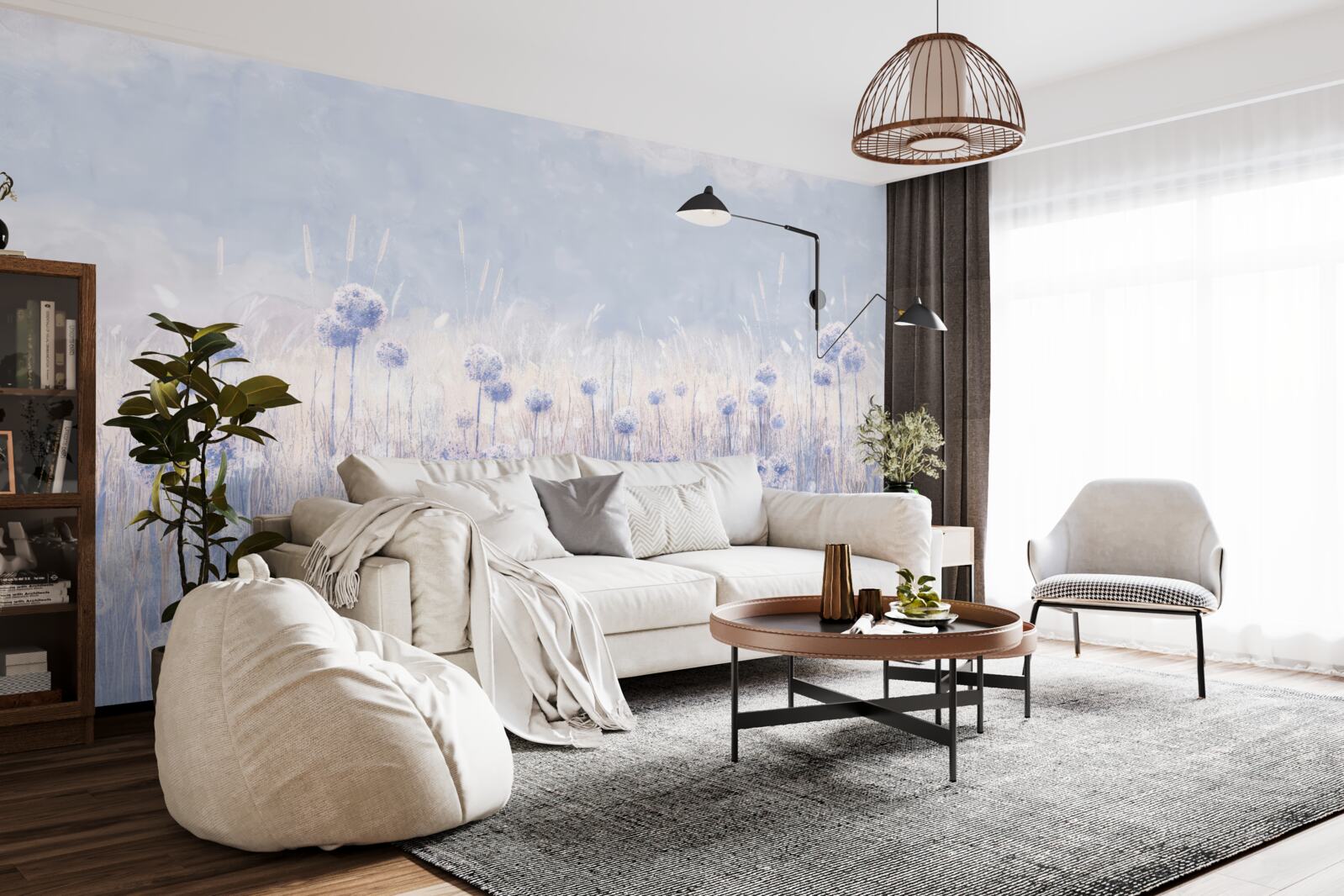 Фотошпалери рослини бузкового кольору на світлому фоні