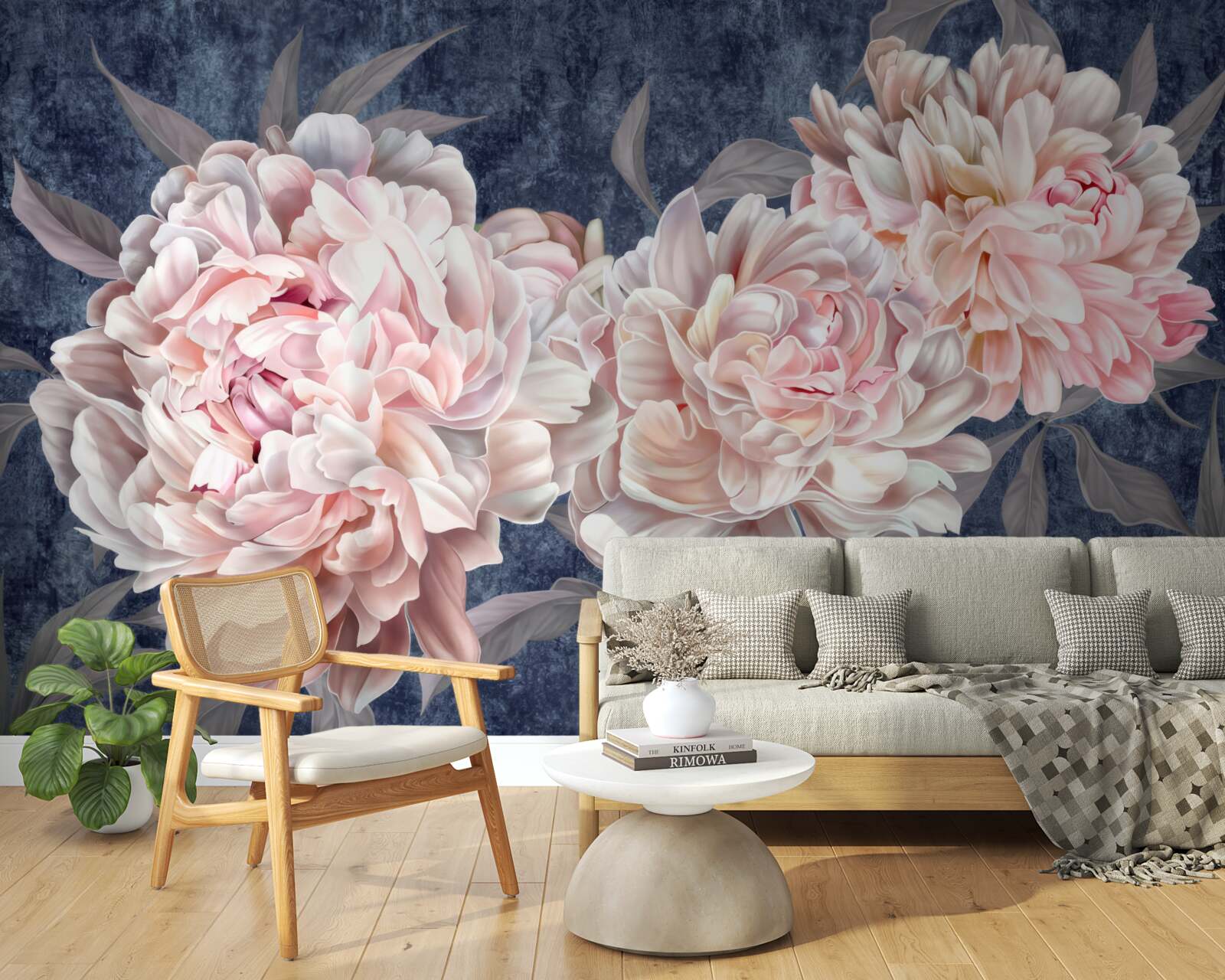 Фотошпалери великі яскраві півонії на темній поверхні