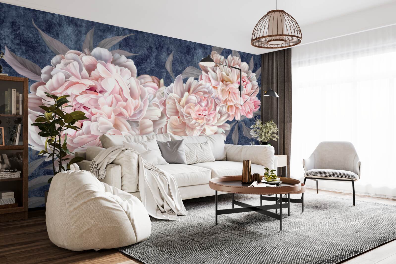 Фотошпалери великі яскраві півонії на темній поверхні