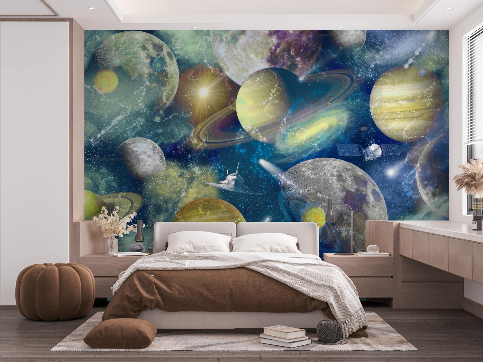 Фотошпалери астронавт на тлі різних планет у космосі