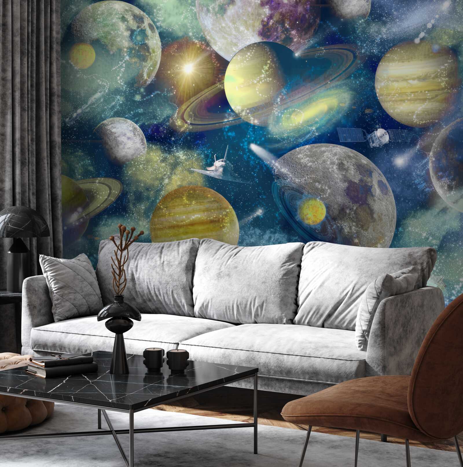 Фотошпалери астронавт на тлі різних планет у космосі