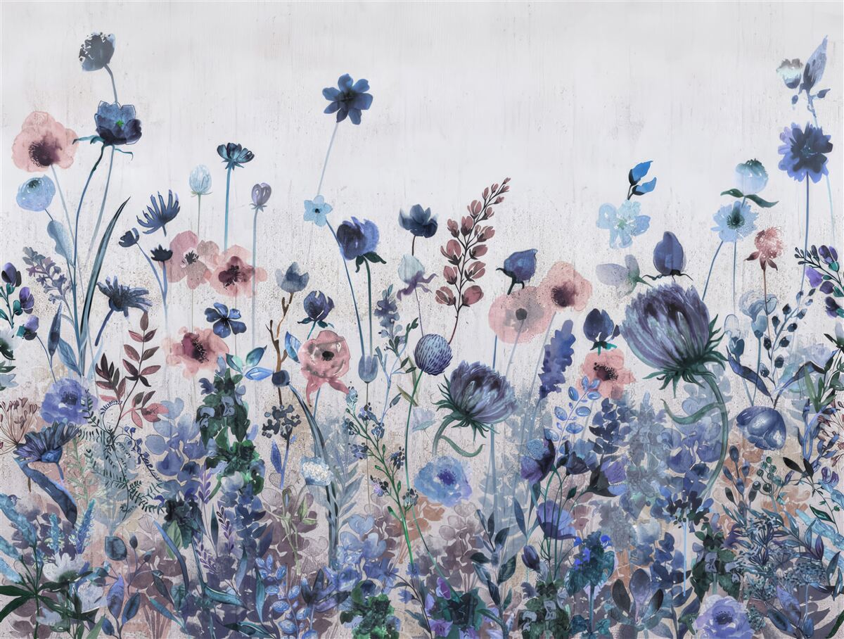 Фотошпалери рослини та квіти у відтінках блакитного та рожевого