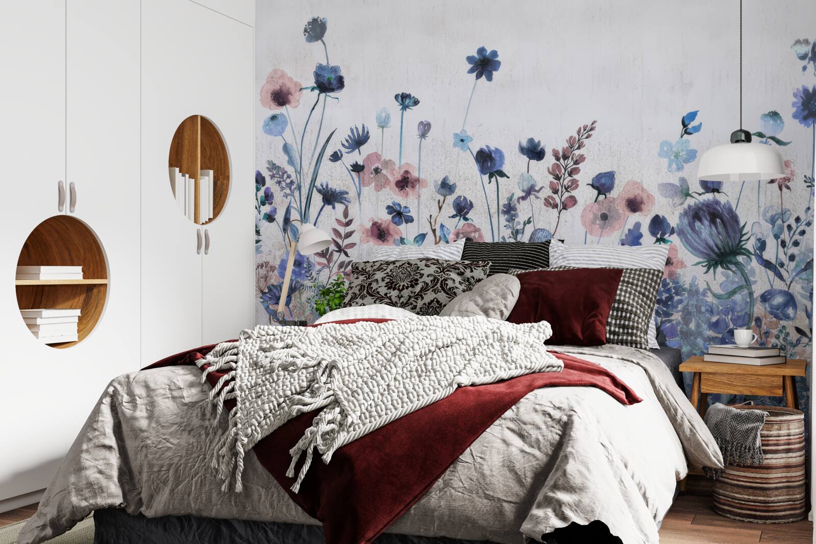 Фотошпалери рослини та квіти у відтінках блакитного та рожевого